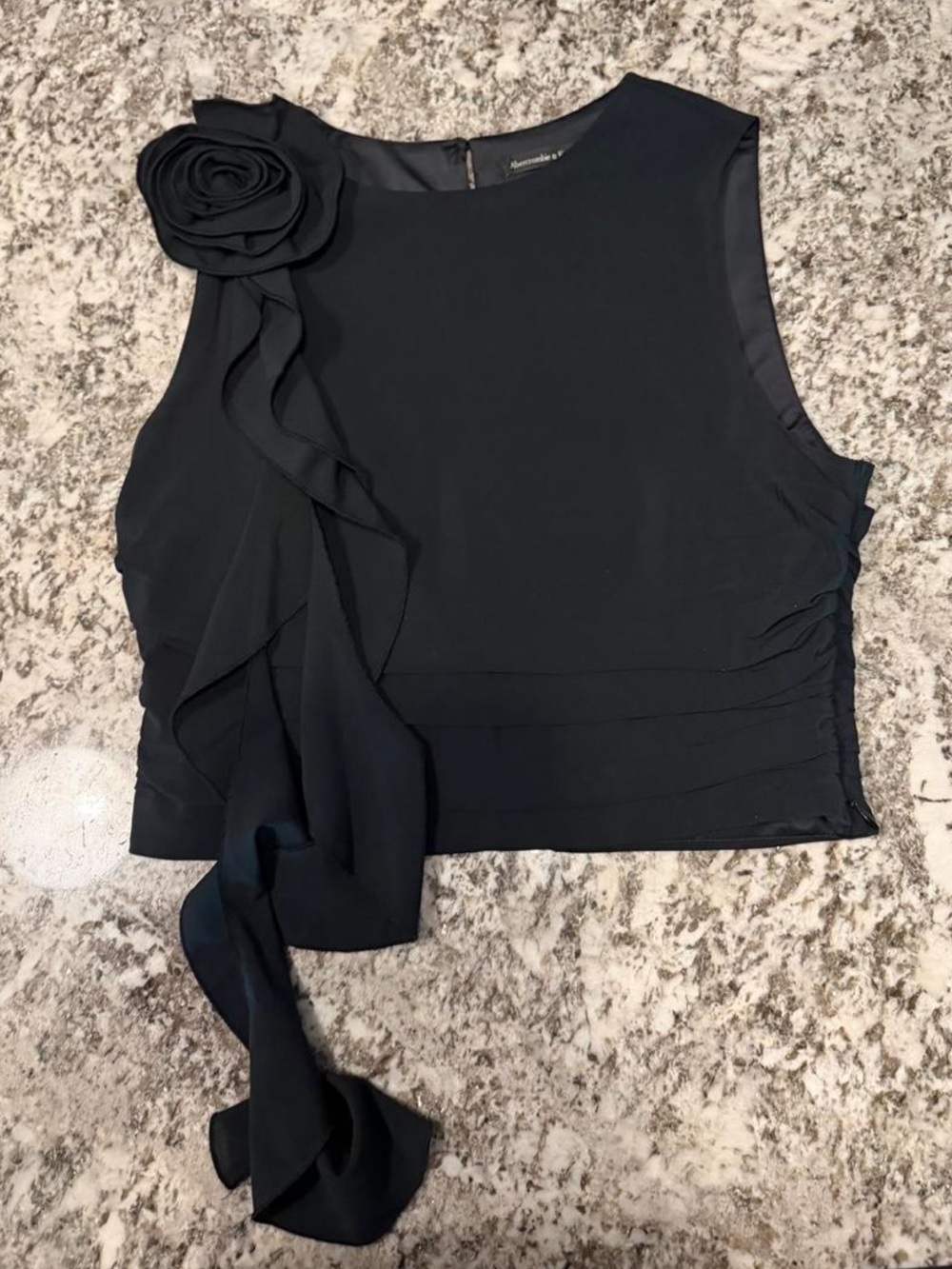 Sleeveless Black Floral Applique Top